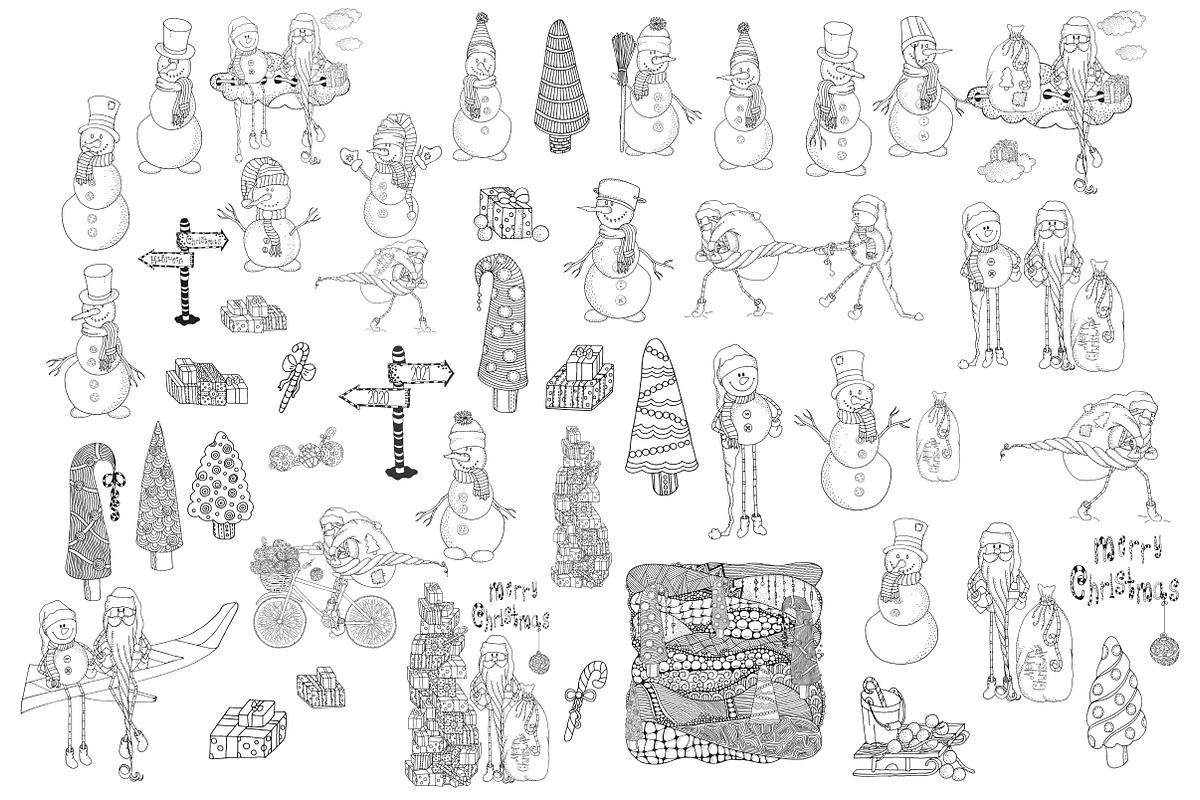 Santa and Snowman. Coloring book, an Illustration by ImHope (Photo 8 of 8)