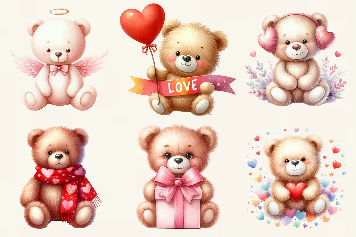 Valentine Teddy with Elements Clipar, an Illustration by DreamCafeArt (Photo 2 of 6)