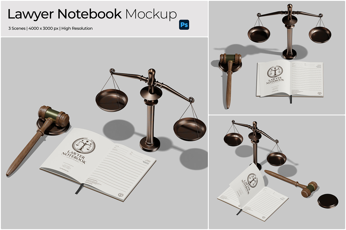 Lawyer Notebook Mockup, a Books & Magazine Mockup by Bartama Graphic (Photo 1 of 5)