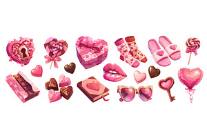 pink women set cartoon. lock heart, an Object Illustration by Stock-Smart-Start