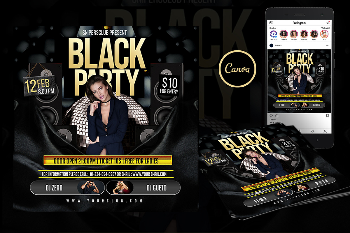 Black Party Flyer Canva Template, a Social Media Template by DreamColor