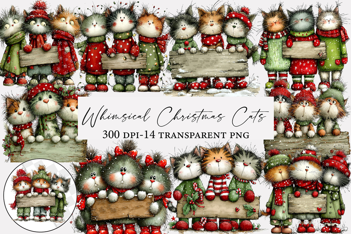 Whimsical Christmas Cats Clipart, an Illustration by Designworld (Photo 1 of 5)
