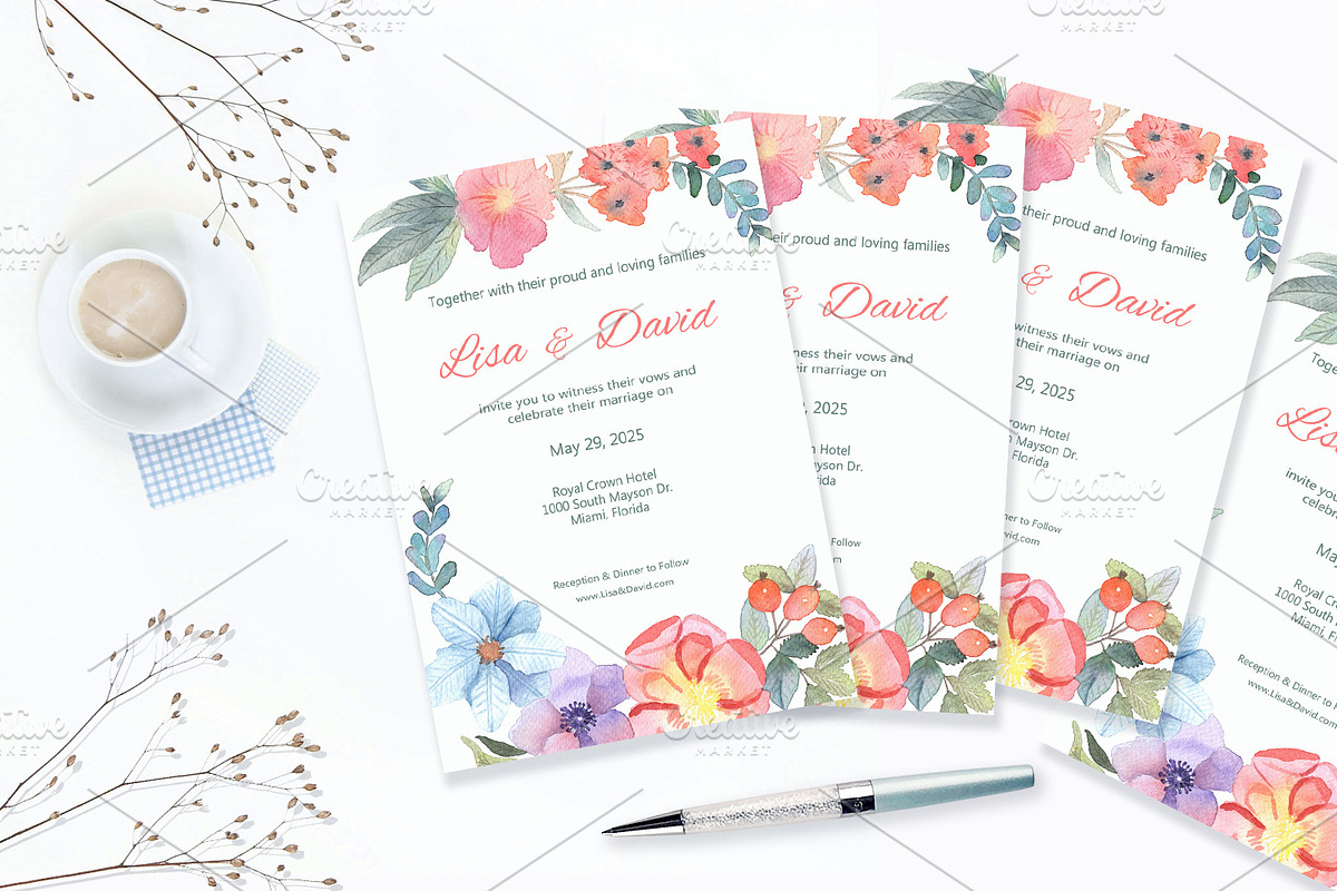 Floral Watercolor Wedding Invitation, an Invitation Template by Love Design (Photo 6 of 7)