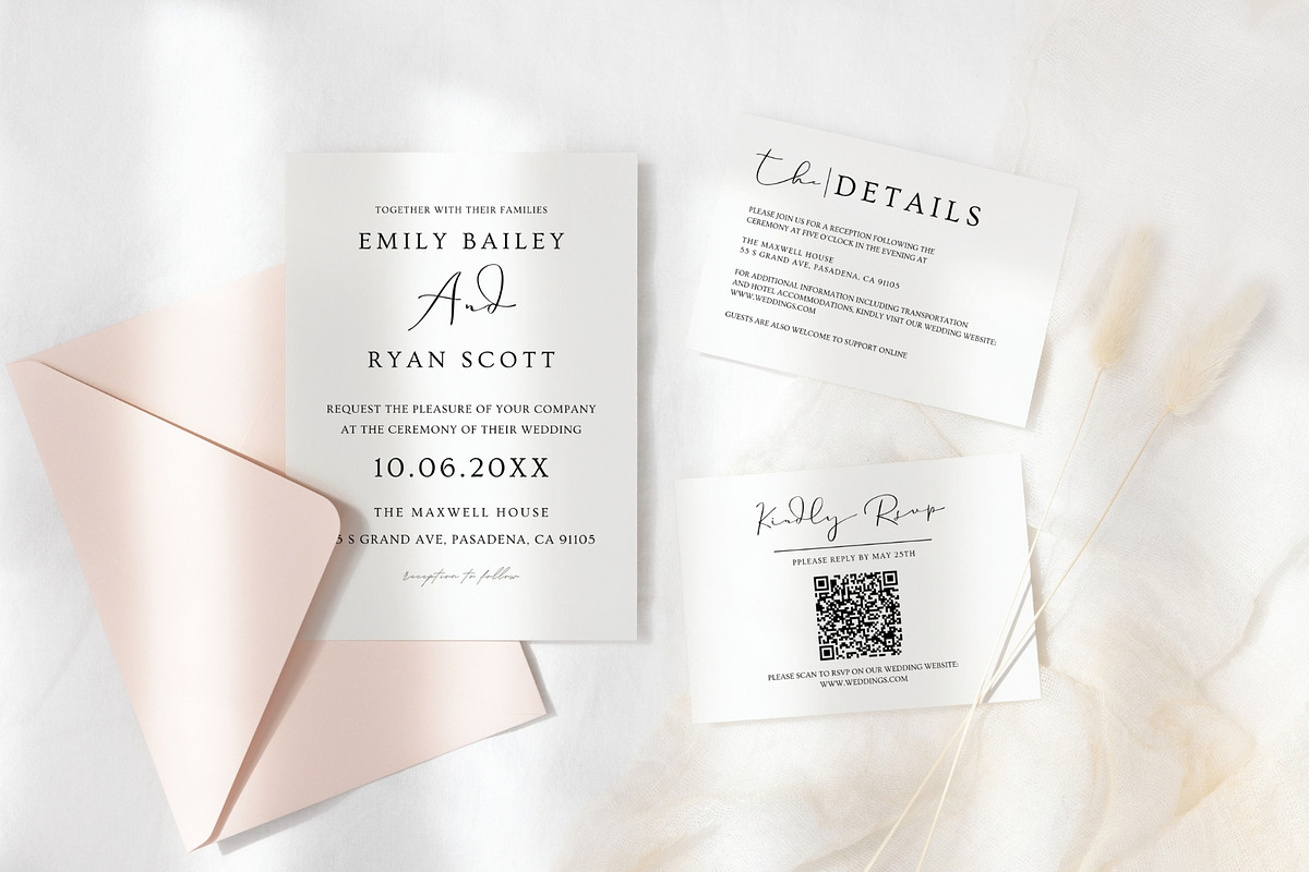 Minimalist Wedding Invitation Bundle, an Invitation Template by Meher Sadiah (Photo 4 of 6)
