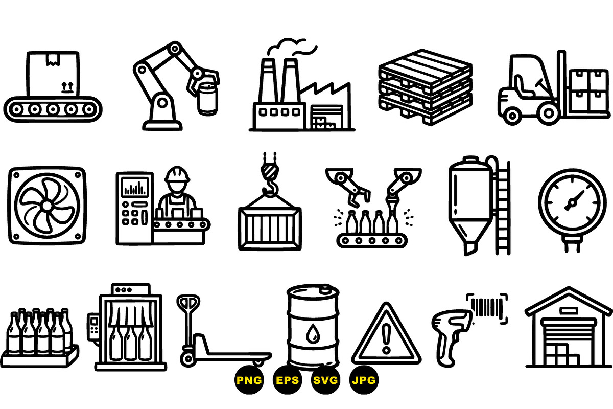 Factory Production Line Icons Set, an Illustration by designvectx (Photo 3 of 3)