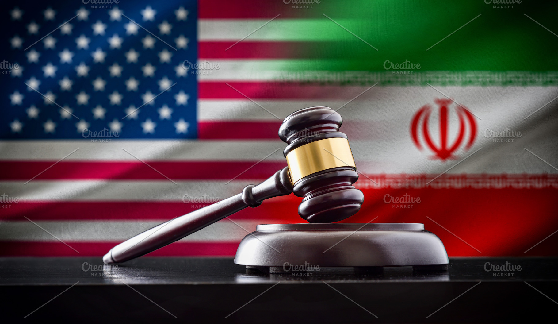 US Iran Flags with Judge Gavel Symbolism, an Industrial Photo by Davizro's Market