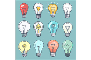 Collection colorful light bulbs, an Object Illustration by Vectorstockersland