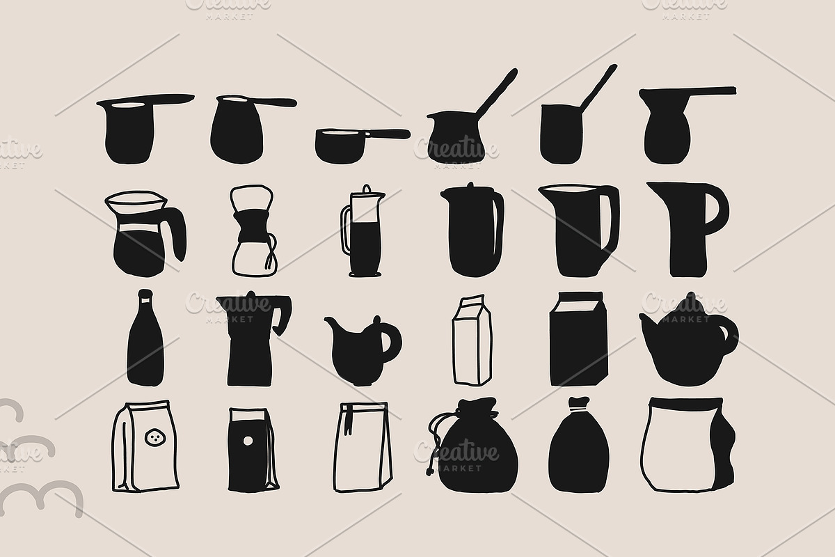 200+ COFFEE CLIPARTS, HAND DRAWN SET, a Food Illustration by JuDesign (Photo 7 of 20)