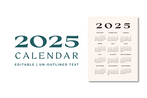 2025 Editable Calendar Un-outlined