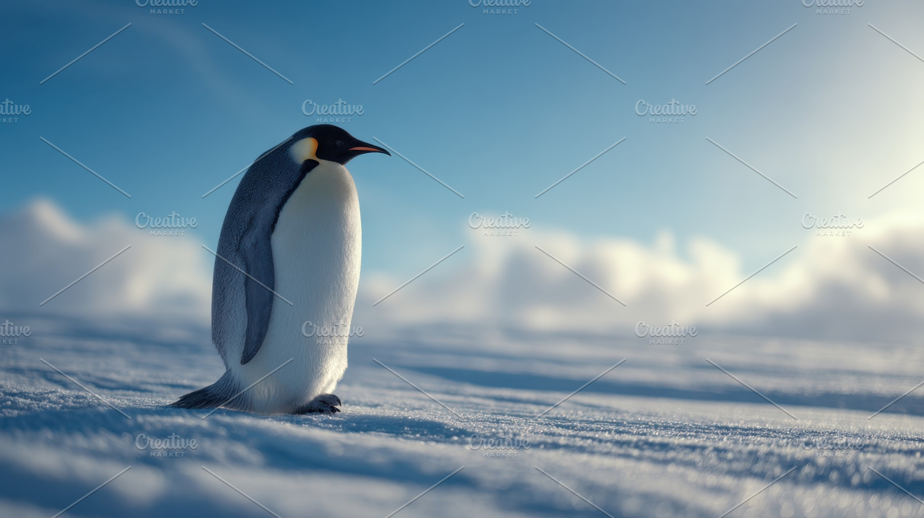 Emperor penguin standing on snow, a Photo by Beautiful things