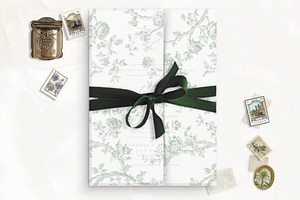 Forest Green Toile Vellum Wrap, an Invitation Template by SilverJoyAtelier