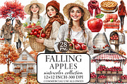 Falling Apples Watercolor Clipart, an Illustration by Libby Wishes (Thumbnail 1 of 6)