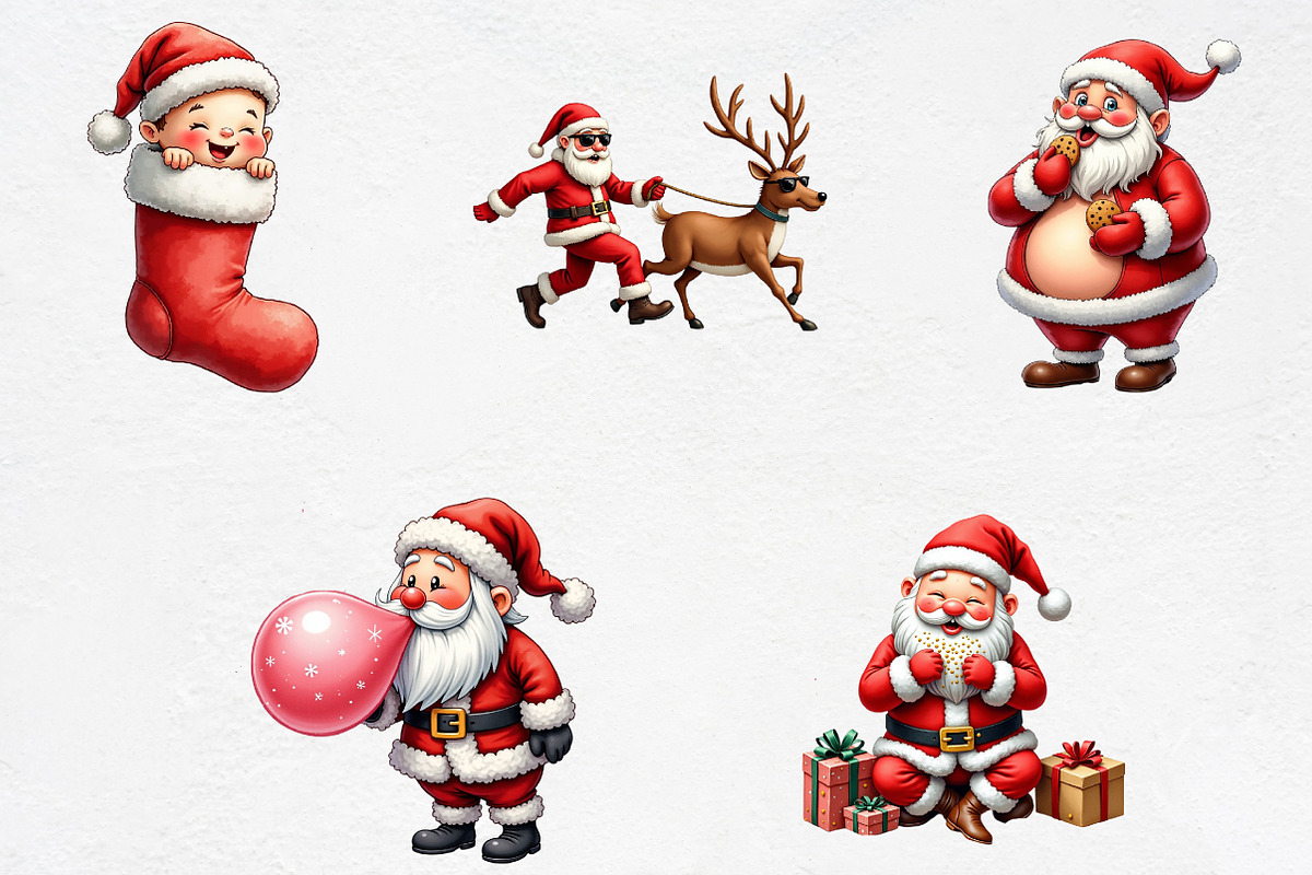 Funny Christmas Santa Clipart 1Bundl, an Illustration by CrexoraLab (Photo 2 of 5)