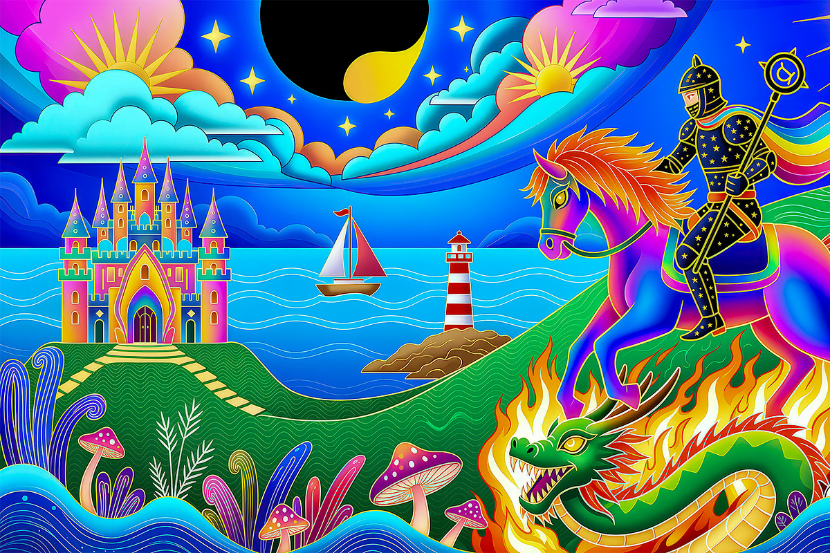 Psychedelic Fantasy Dragon Knight, a Decorative Illustration by StockVerse Creative (Photo 3 of 4)