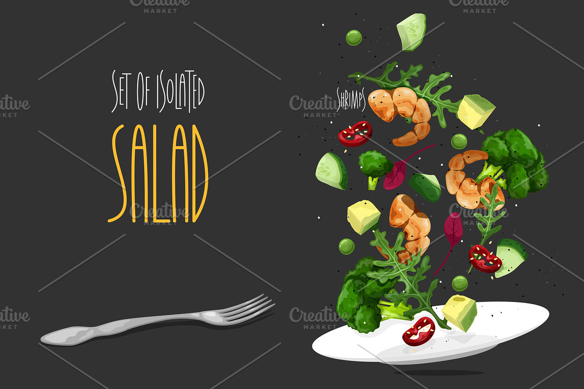 SET salad. Vector illustration, a Food Illustration by AKOMIX (Photo 1 of 9)