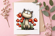 Whimsical Cat Tulips Drawing Clipart, a Seasonal Illustration by Canvas Craft (Thumbnail 10 of 10)
