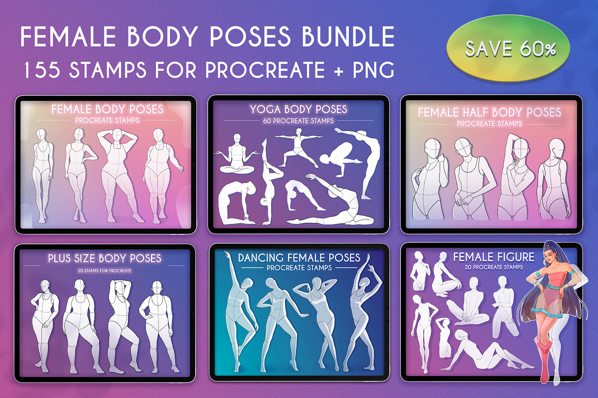 155 Procreate Female Poses Bundle, a Brush Add-On by SmuffizStudio (Photo 1 of 9)