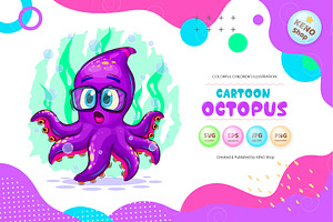 Cartoon surprised octopus. Tshirt, an Animal Illustration by KENO Mascots