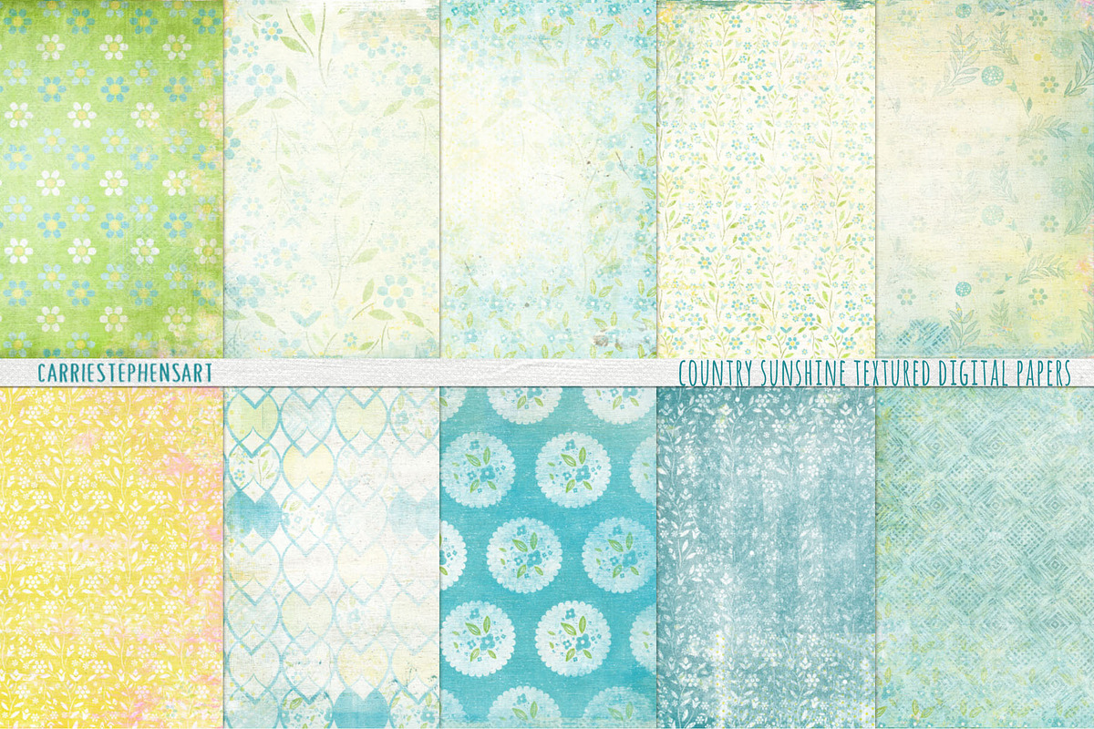 Shabby Chic Floral Digital Papers, a Pattern Graphic by Carrie Stephens Art (Photo 1 of 6)