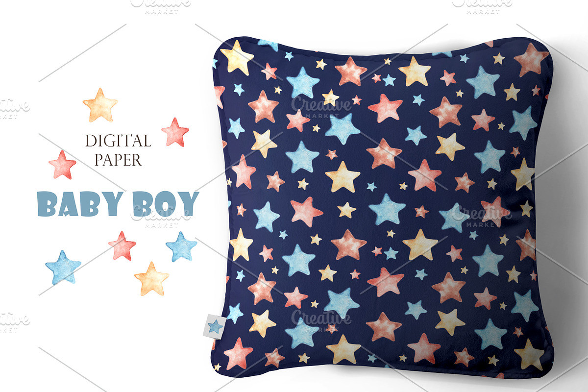 Baby boy watercolor set. Birthday., an Illustration by SabinaWatercolorArt (Photo 14 of 15)