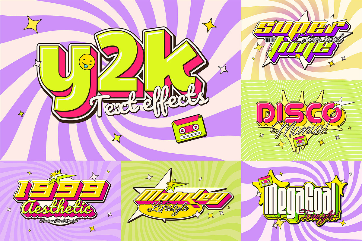 Y2k Text Effects vol 1, a Layer Style Add-On by Andrew Skoch Design