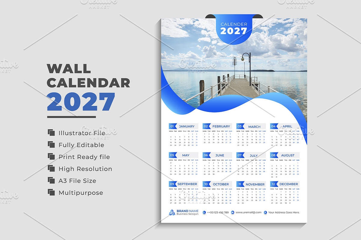 Wall Calendar 2027, a Stationery Template by pixelcreatx (Photo 4 of 5)