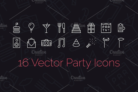 16 Party Icons Seamless Pattern