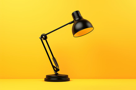 Modern style of black desk lamp on yellow background, a Technology Photo by AlyaAnd