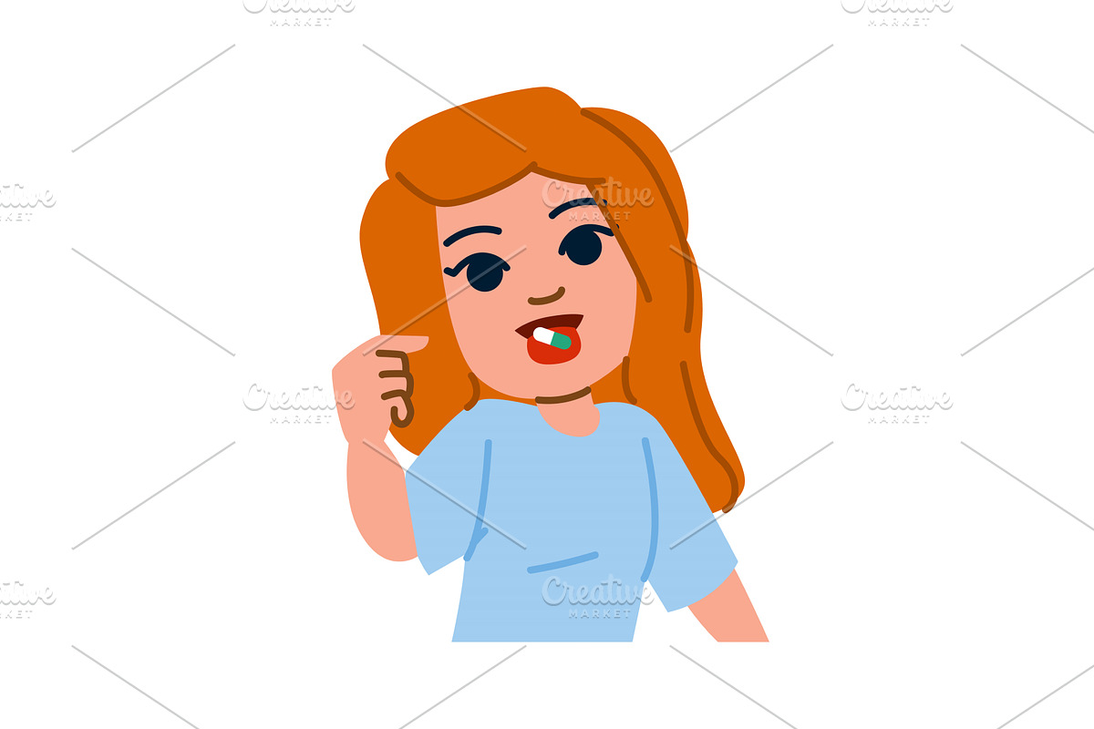 Redhead woman taking medicine pill, an Object Illustration by pikepicture