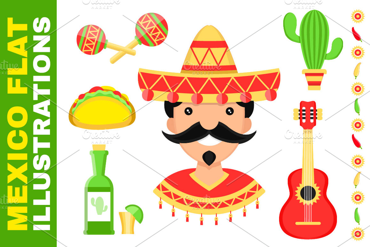 Mexico flat illustration set, a Food Illustration by Slavko Kahovsky