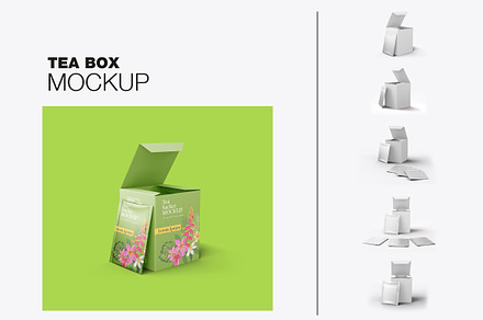 Small Box Tea with Sachets Mockup, a Product Mockup by OneVectorStock
