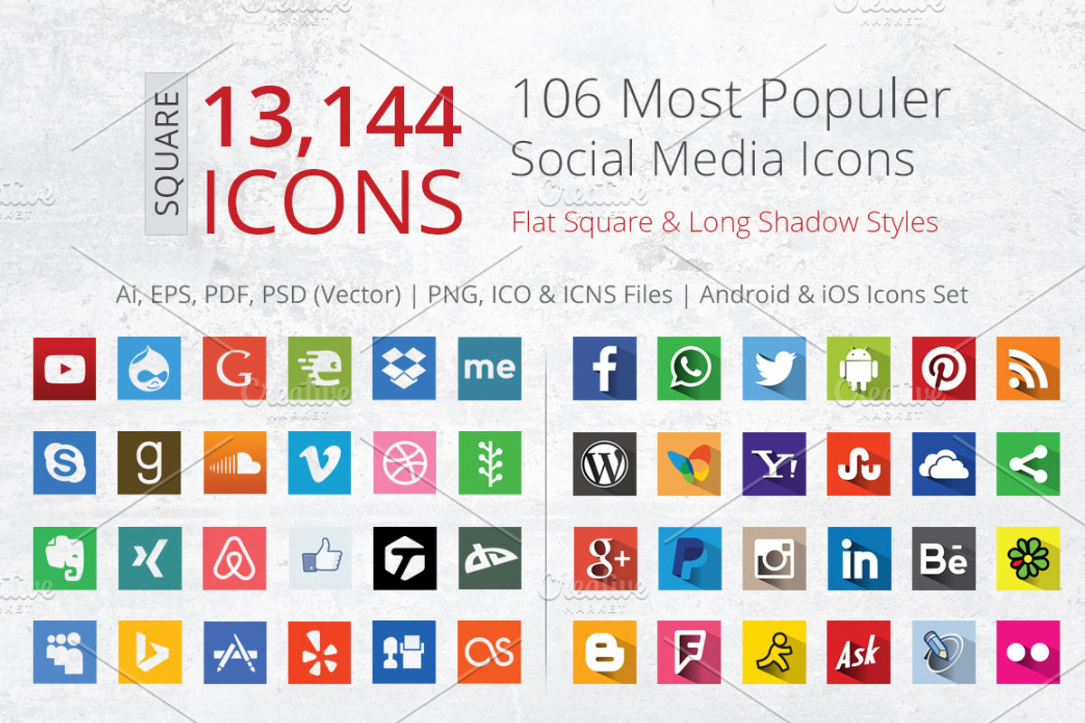 212 Flat Square Social Media Icons