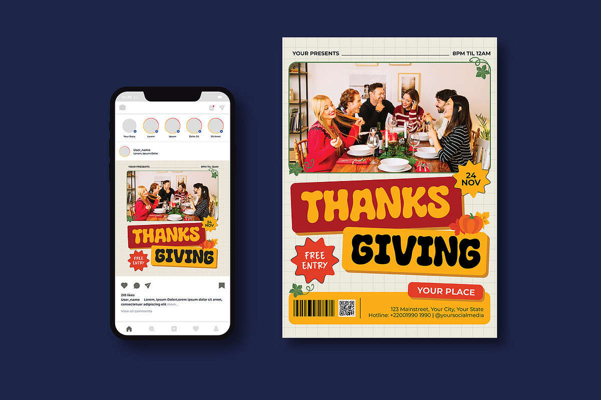 Thanksgiving Party Flyer, a Flyer Template by iDoodle Studio