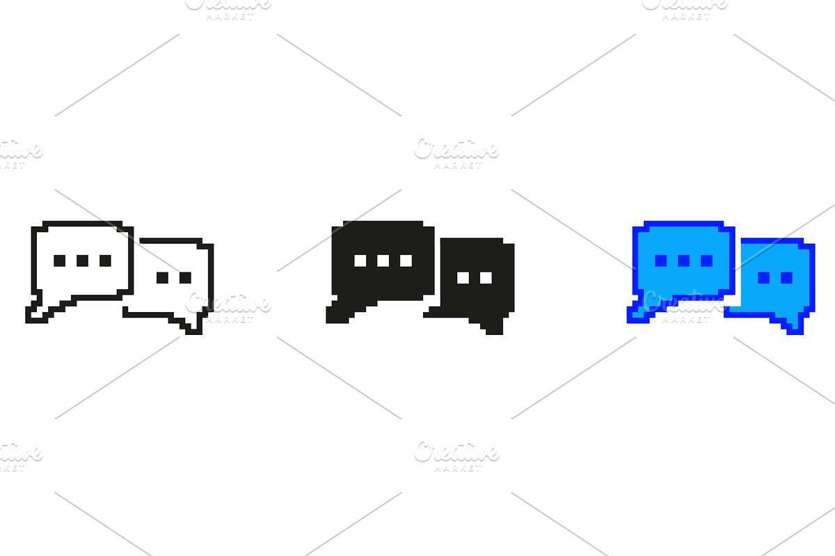 Pixelated Speech Bubbles Icon Set, an Object Illustration by Gentle Studio