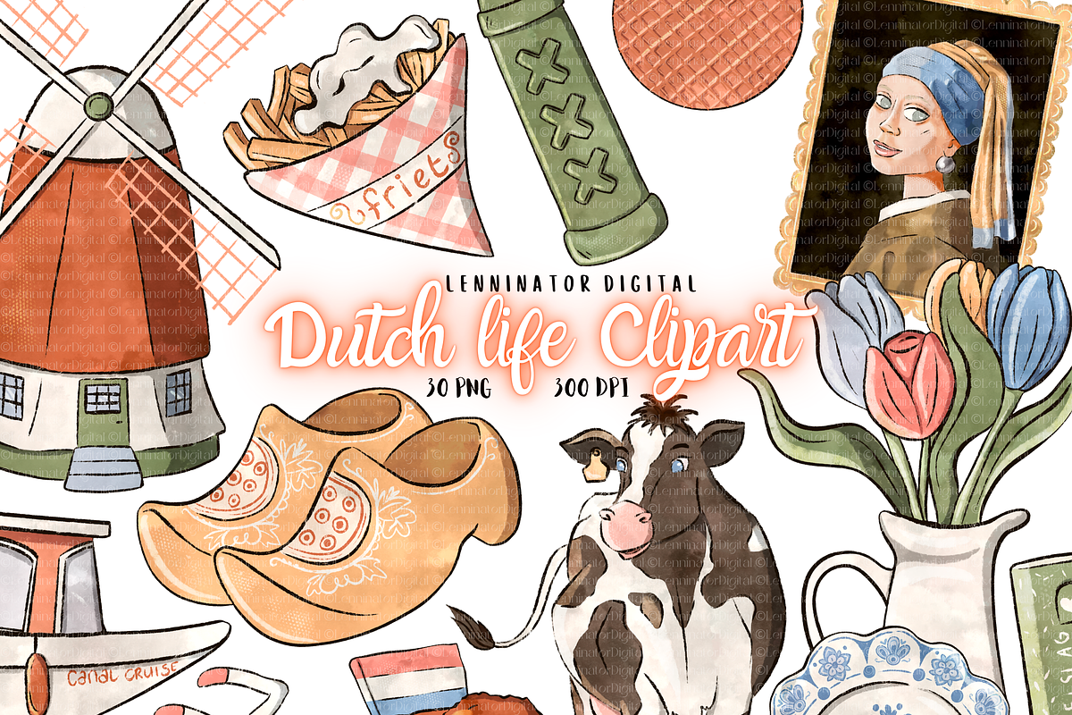 Watercolor Dutch Clipart PNG Holland, a Decorative Illustration by Lenninator Digital (Photo 1 of 8)
