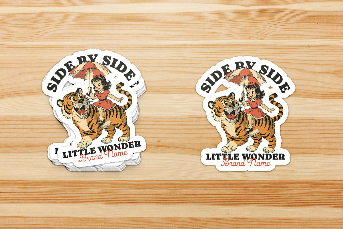 Little Girl with Happy Tiger Mascot, a Branding & Logo Template by Judsart (Photo 3 of 3)