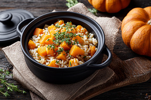 Black pot with pumpkin risotto, a Food & Drink Photo by MistyDay