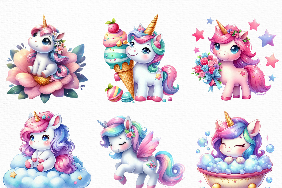 Cute Magical Unicorn Clipart, an Illustration by Craft Nest (Photo 5 of 6)