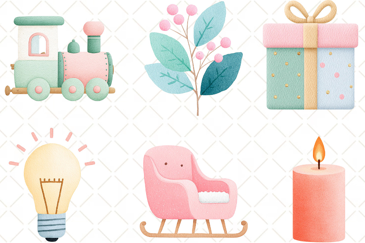 Pastel Christmas Clipart, an Illustration by Black Bird Studio (Photo 6 of 6)