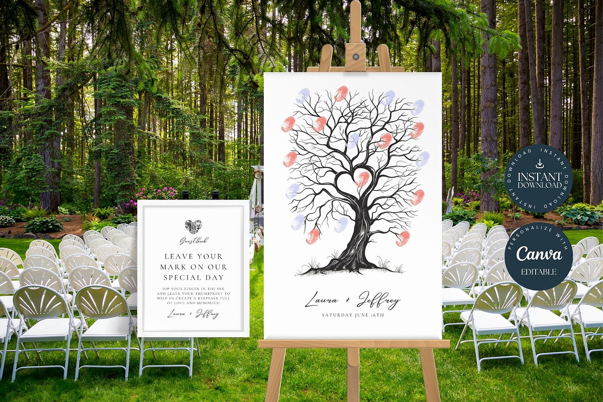 Wedding Thumbprint Guestbook Signs, a Stationery Template by Tracia Creative (Photo 1 of 4)
