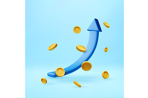 3D Blue arrow rising with gold coin., a Finance Illustration by Abscent