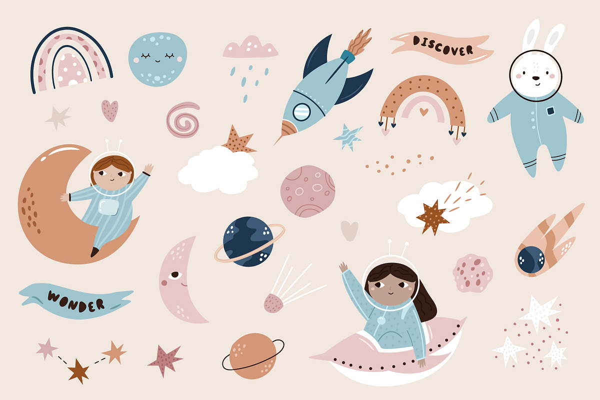 Cute Cosmic Astronaut Girls, an Illustration by danceyourlife (Photo 6 of 14)
