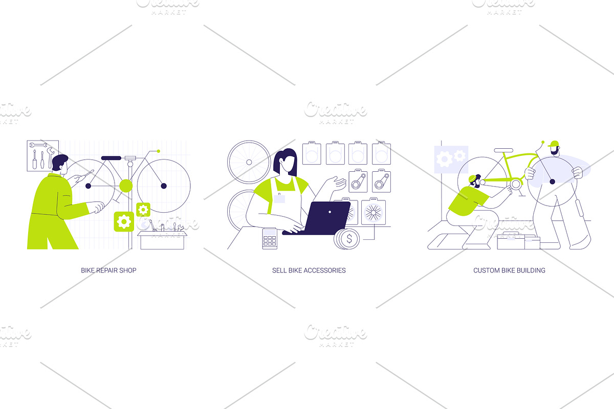 Bicycle shop isolated cartoon vector, an Illustration by Visual Generation