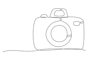 Camera One line drawing isolated on, an Object Illustration by IhorZigor