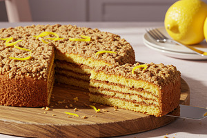 Layered lemon crumb cake with golden, a Food & Drink Photo by professorinc