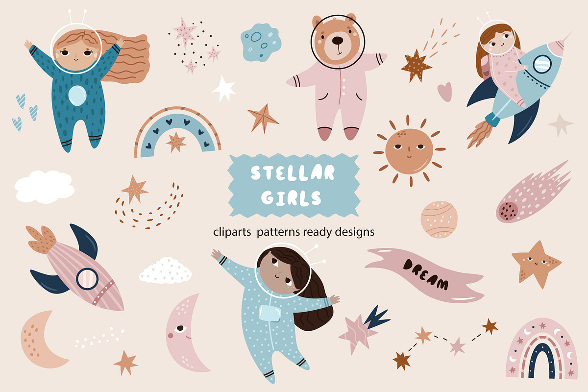 Cute Cosmic Astronaut Girls, an Illustration by danceyourlife (Photo 1 of 14)