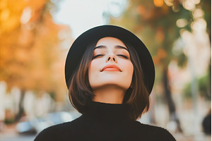 Young woman in black hat enjoys, a Beauty & Fashion Photo by Lermont51
