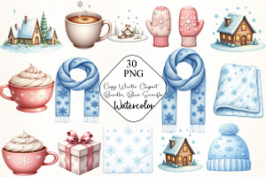 Cozy Winter Clipart Bundle, Blue Sno, an Illustration by CrexoraLab