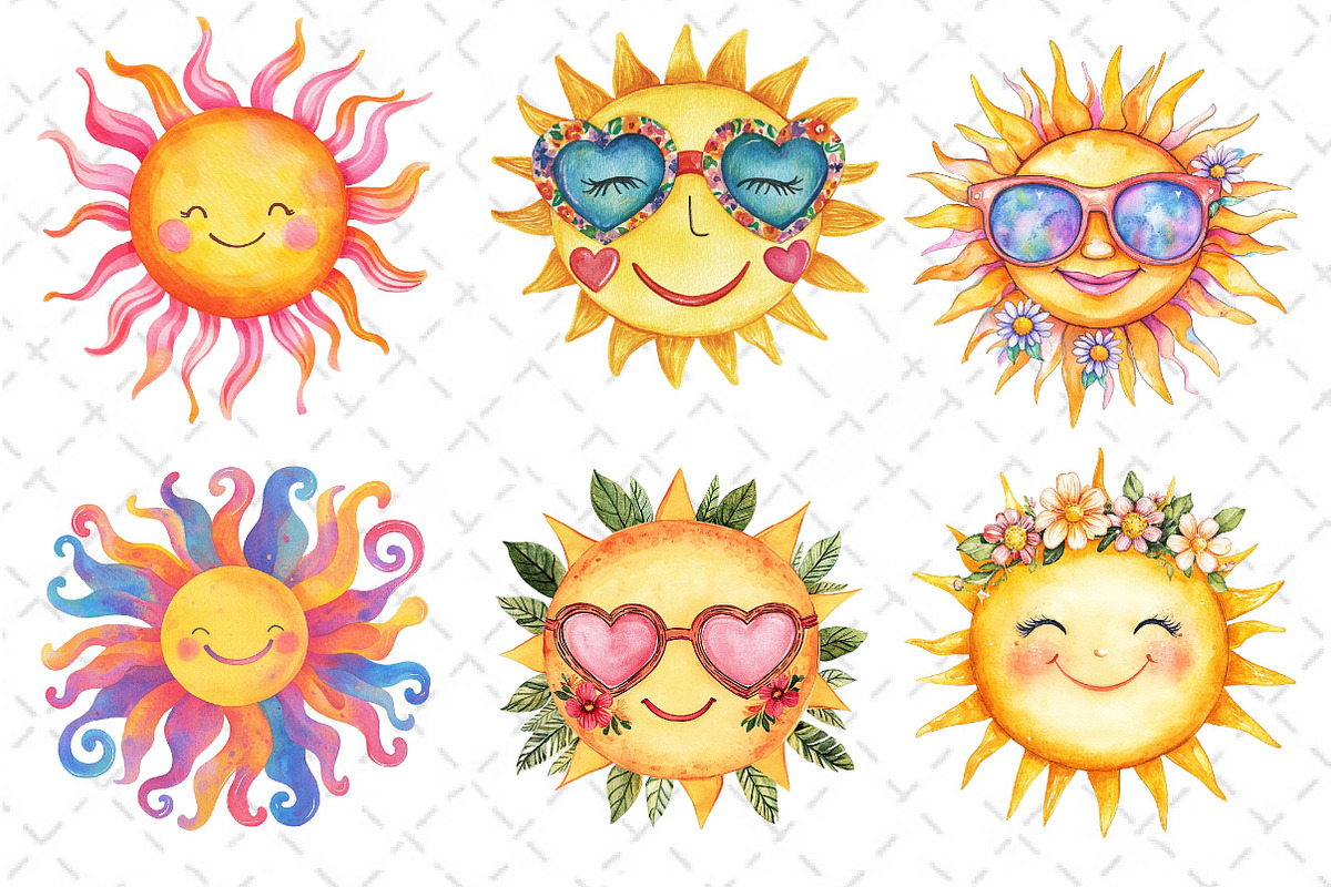 Groovy Cute Summer Sun Clipart, an Illustration by Dream Creation (Photo 2 of 6)