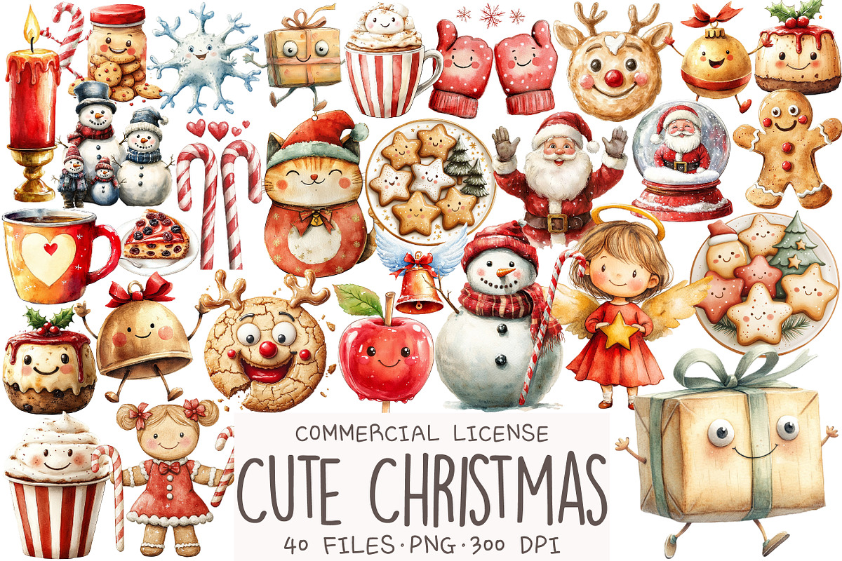 Cute Christmas Clipart, an Illustration by OK Design (Photo 1 of 5)